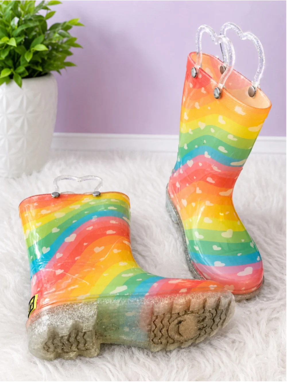 Western Chief Rainbow Heart Waves Light-Up Rain Boots Toddler Girls Size 10